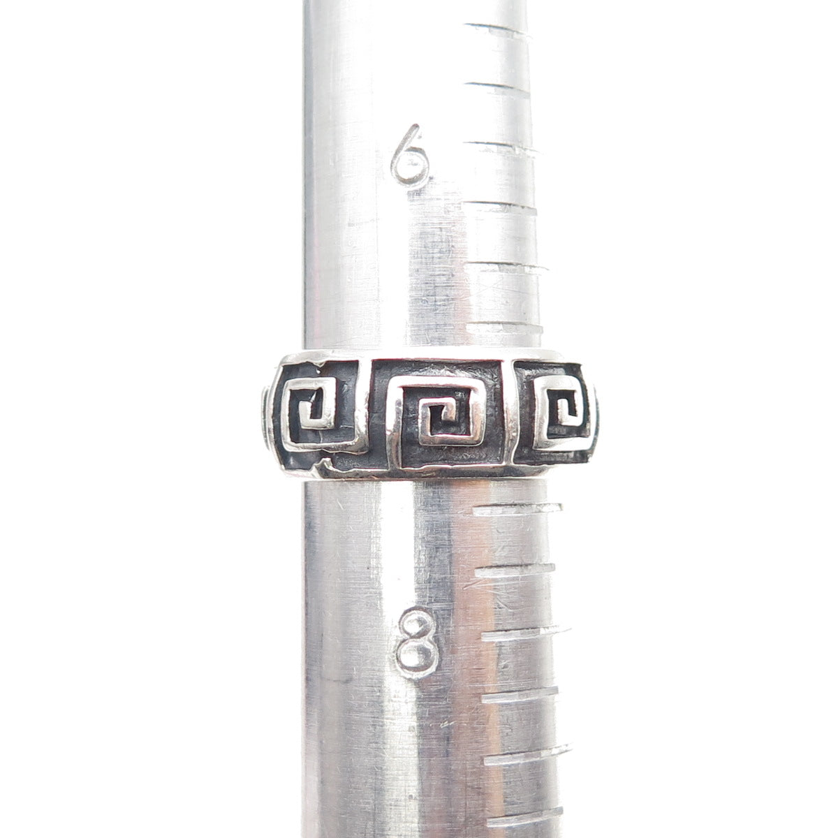 925 Sterling Silver Vintage Greek Maze Oxidized Band Ring Size 7.25