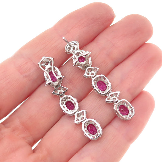 925 Sterling Silver Lab-Created Ruby & C Z Omega Back Dangle Earrings