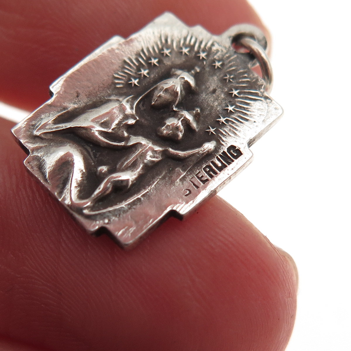 925 Sterling Silver Antique Art Deco St. Mary & Jesus Mini Charm Pendant