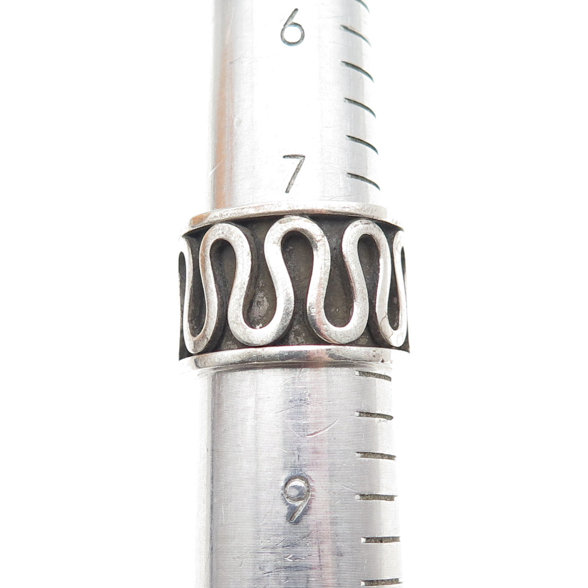 925 Sterling Silver Vintage Zig Zag Oxidized Wide Band Ring Size 8.25