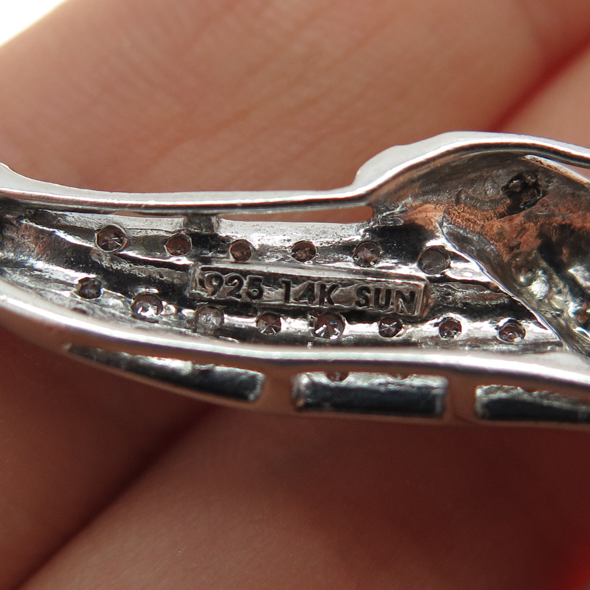 SUN 925 Sterling Silver 14K Gold Real Diamond Bismark Chain Necklace 16"