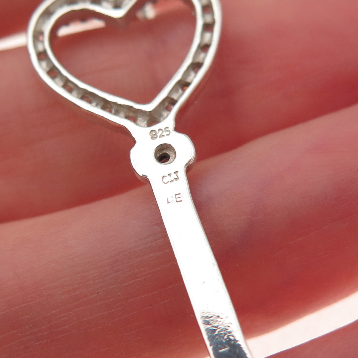 925 Sterling Silver Round-Cut C Z Heart Key Charm Pendant