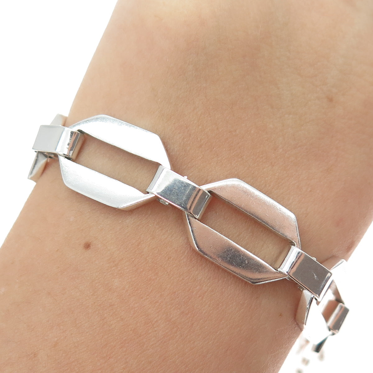 925 Sterling Silver Vintage Mexico Modernist Blade Link Bracelet 7.25"