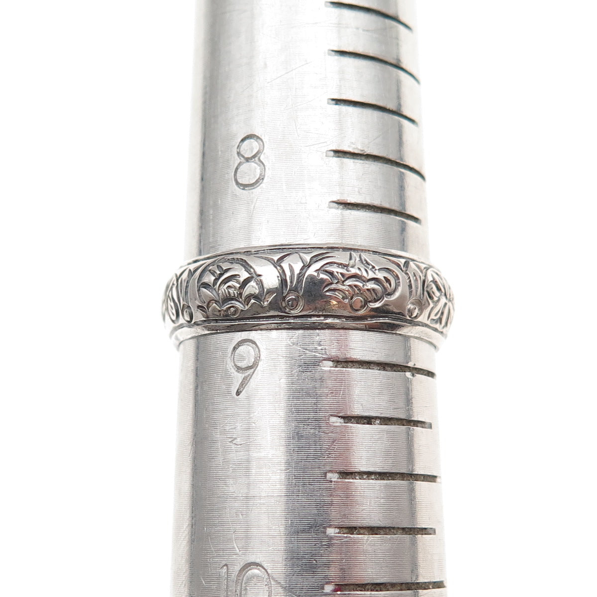 925 Sterling Silver Vintage Engraved Lotus Flower Oxidized Band Ring Size 9