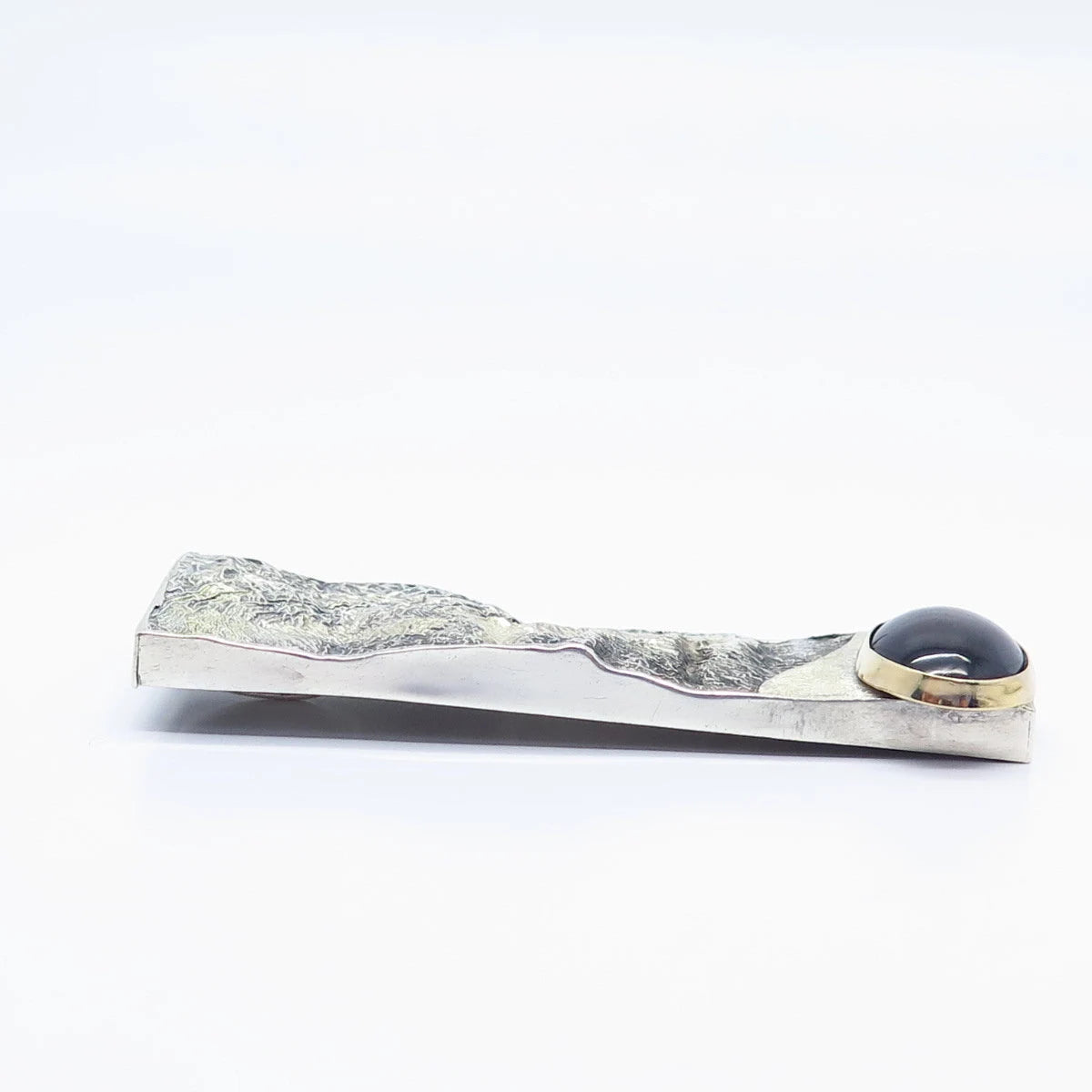 925 Sterling Silver / 14K Gold Vintage Red Garnet Gem Textured Modernist Pendant