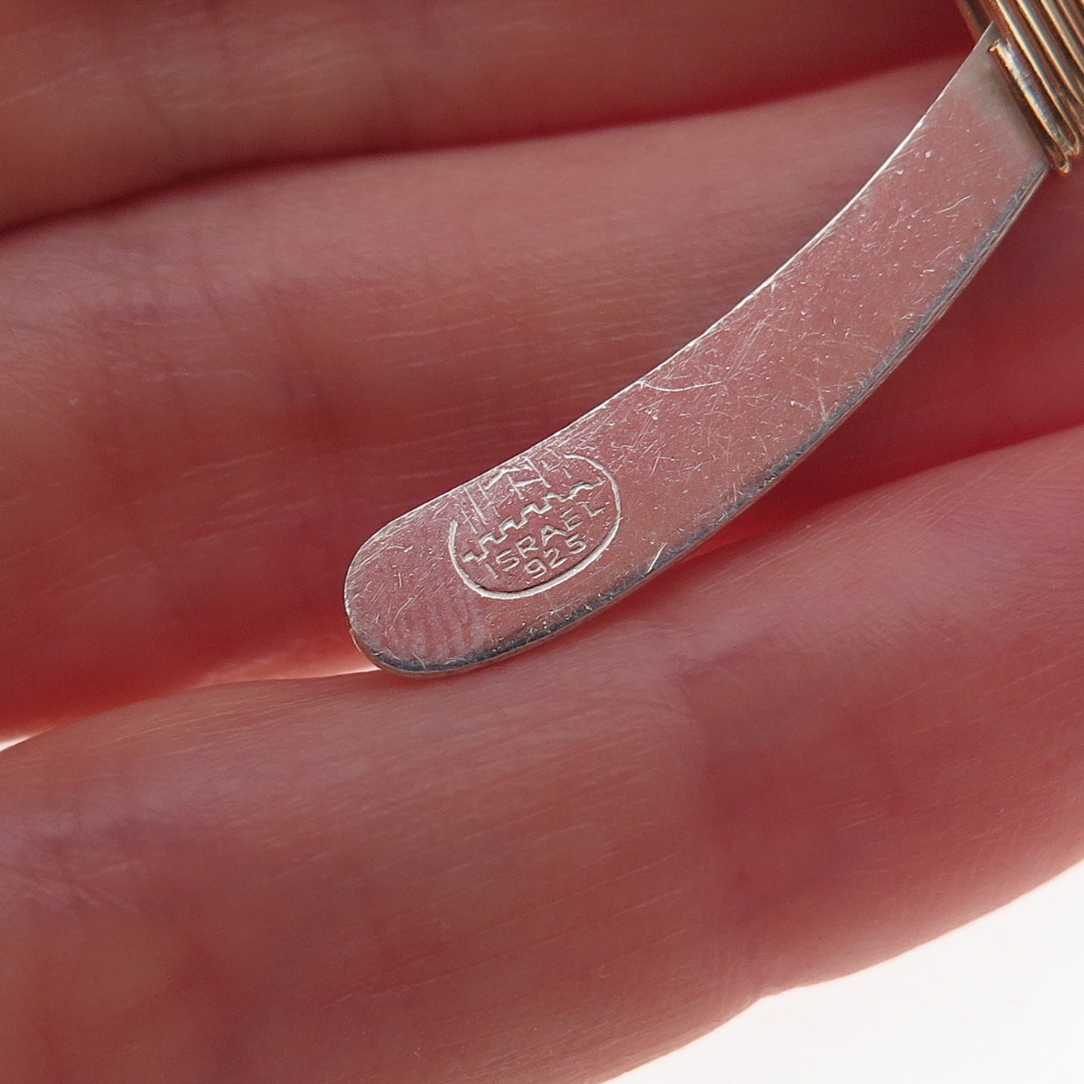 925 Sterling Silver 2-Tone Vintage Israel Modernist Wishbone Good Luck Pendant