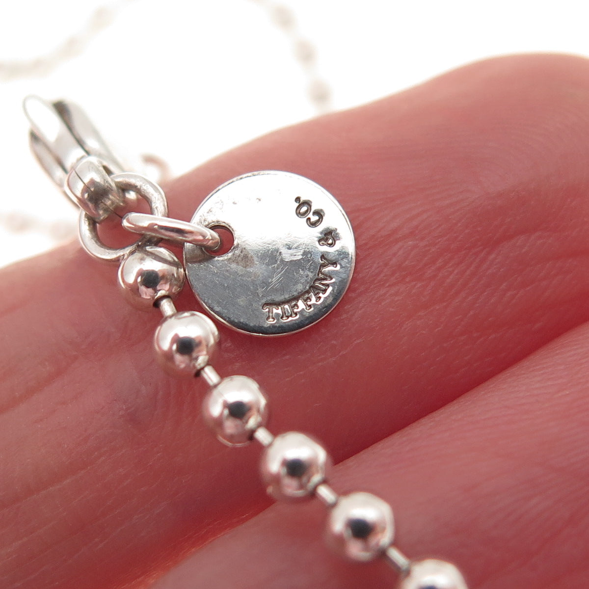 TIFFANY & CO. 925 Sterling Silver Vintage Ball Beaded Chain Necklace 32"