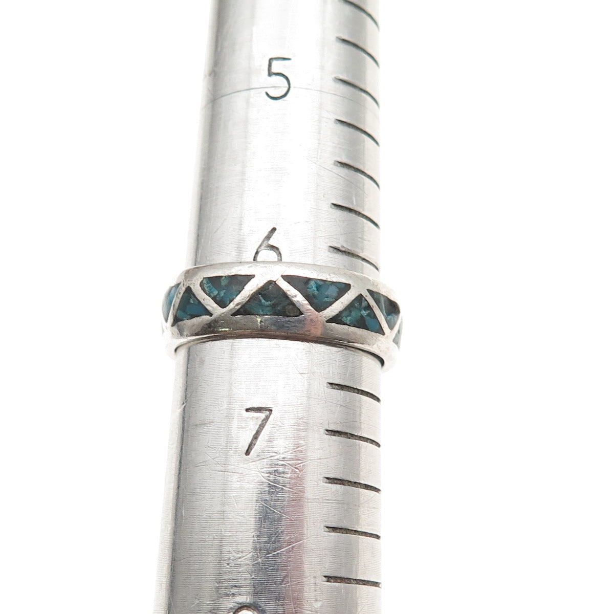Old Pawn 925 Sterling Silver Vintage Turquoise Inlay Tribal Band Ring Size 6.5
