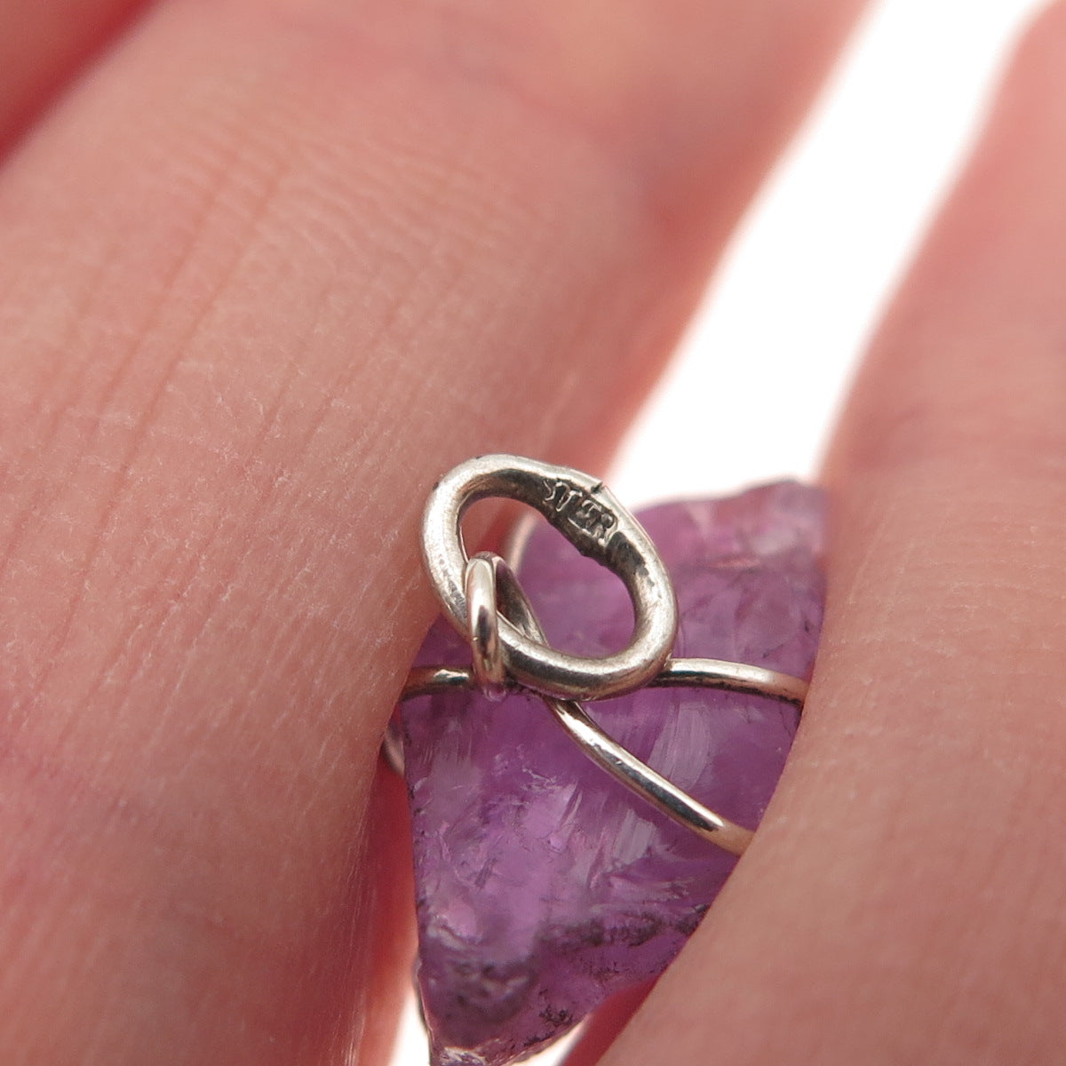 925 Sterling Silver Vintage Real Amethyst Amulet Mini Charm Pendant