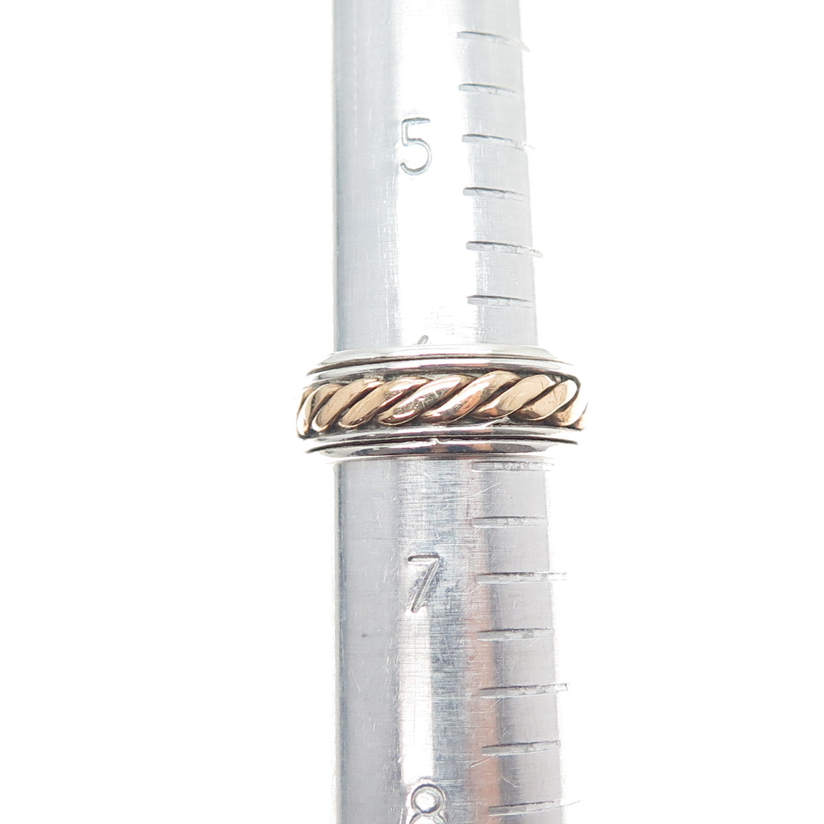 925 Sterling Silver 2-Tone Vintage Ribbed Rotating Band Ring Size 6.5