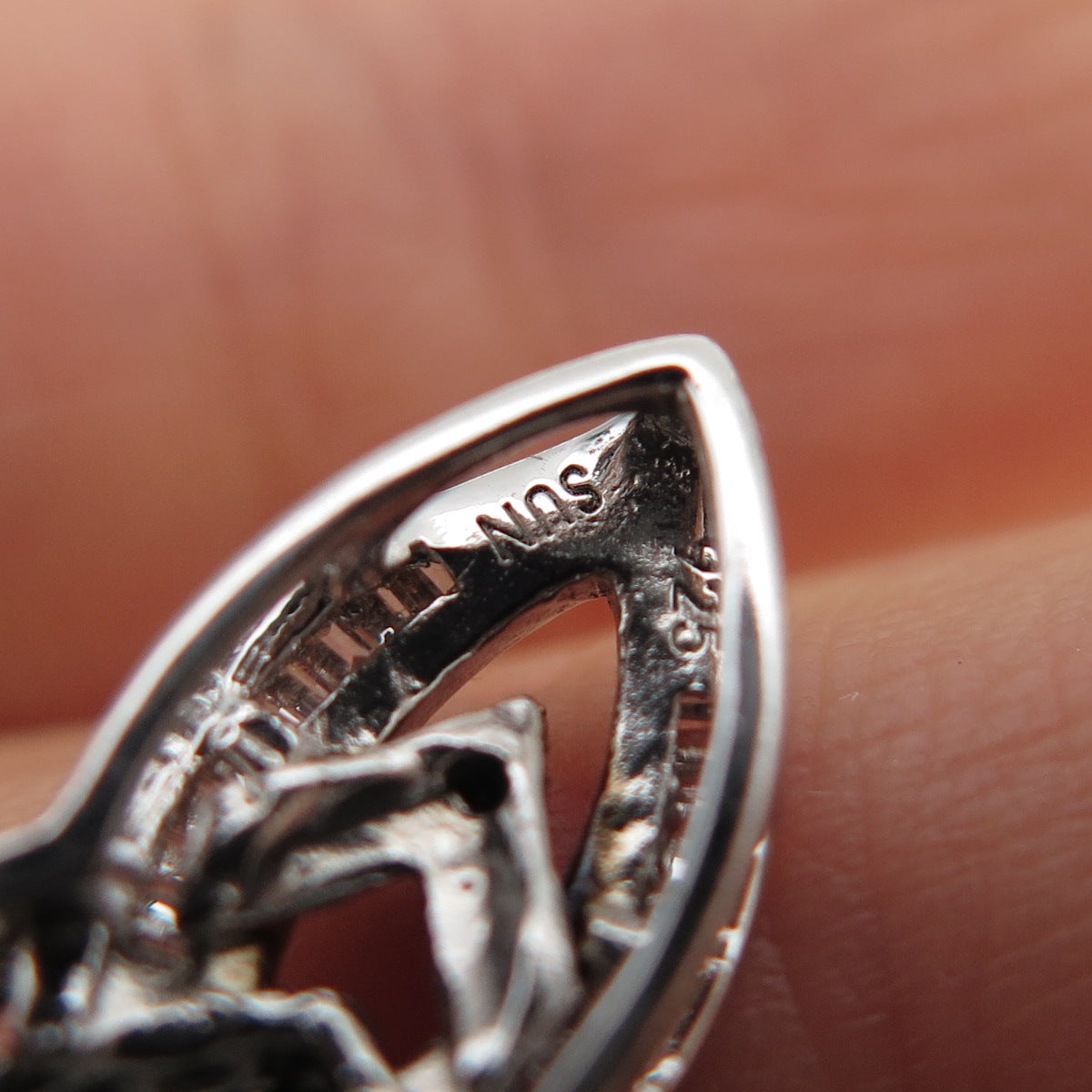 SUN 925 Sterling Silver Real Black & White Diamond Mini Slide Pendant