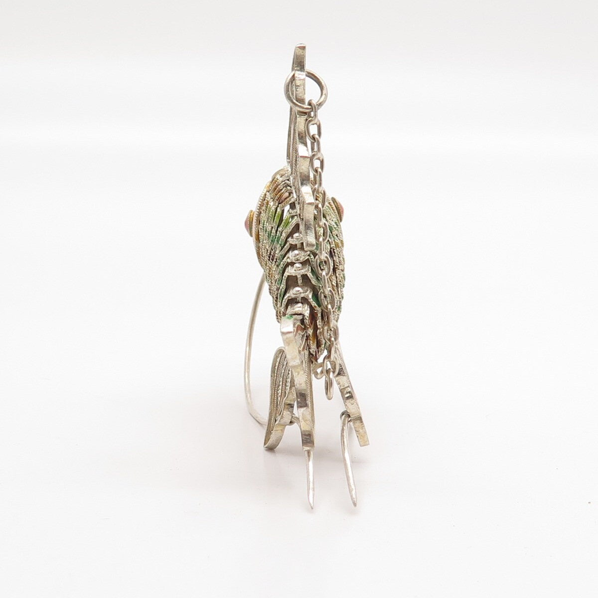 925 Sterling Silver Enamel Antique Articulated Chinese Koi Fish Chatelaine Fob