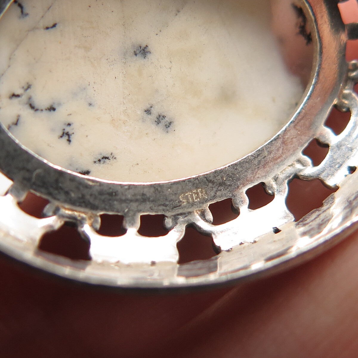 925 Sterling Silver Vintage Real Dendritic Agate Gemstone Oval Pendant