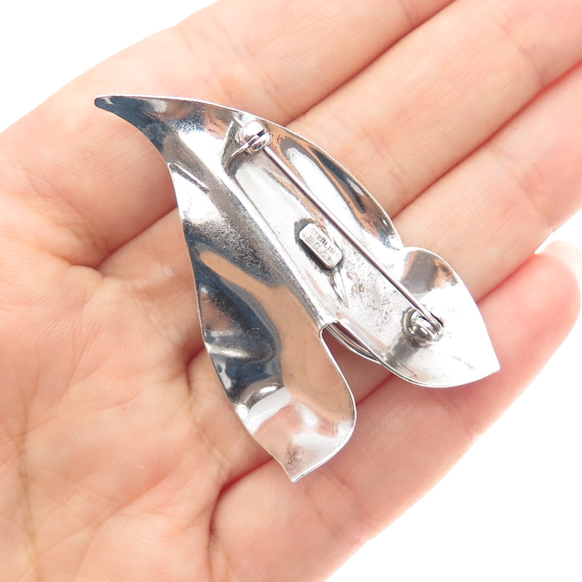 CARL ART 925 Sterling Silver Vintage Modernist Floral Leaf Pin Brooch