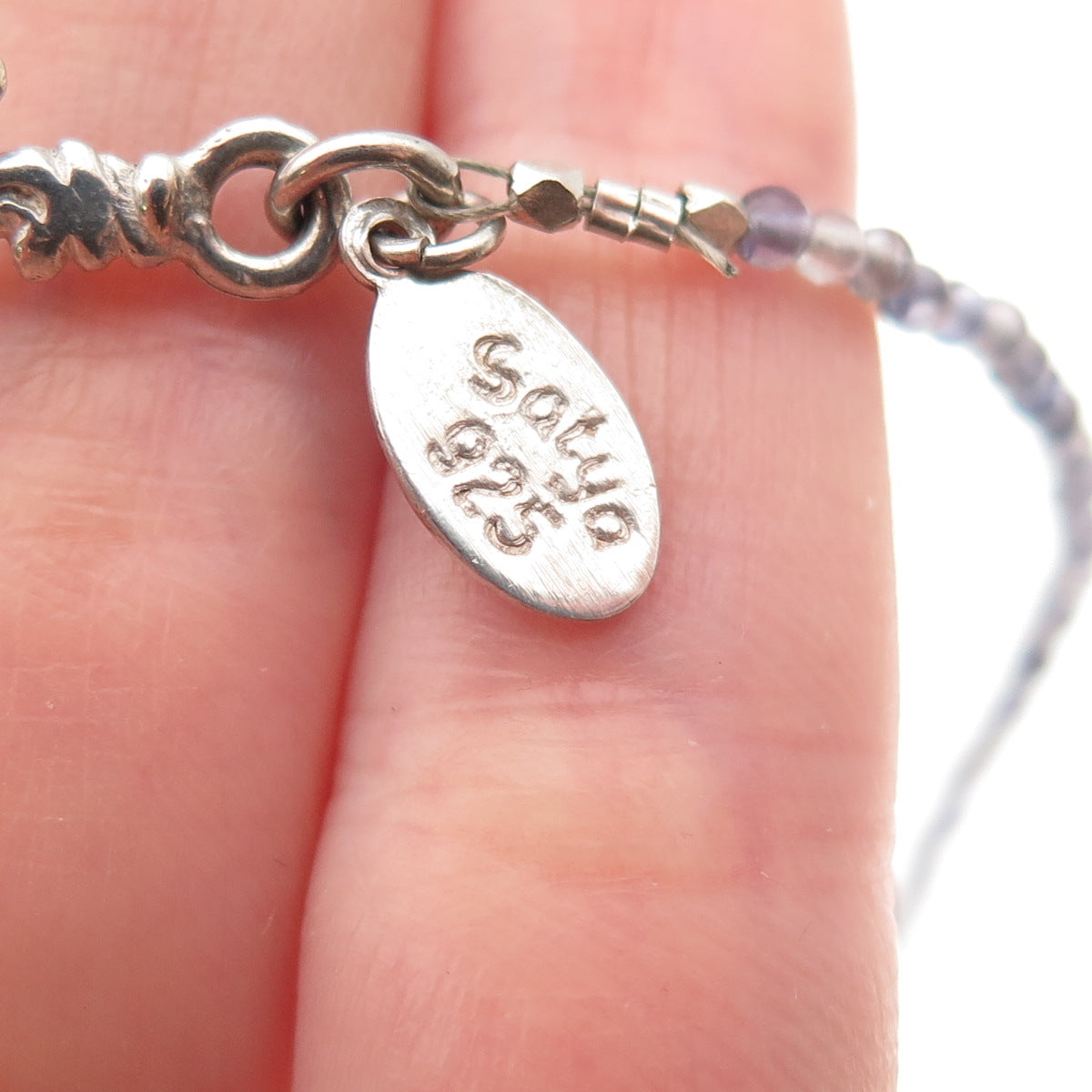 SATYA 925 Sterling Silver Vintage Real Amethyst Lotus Beaded Chain Necklace 16"