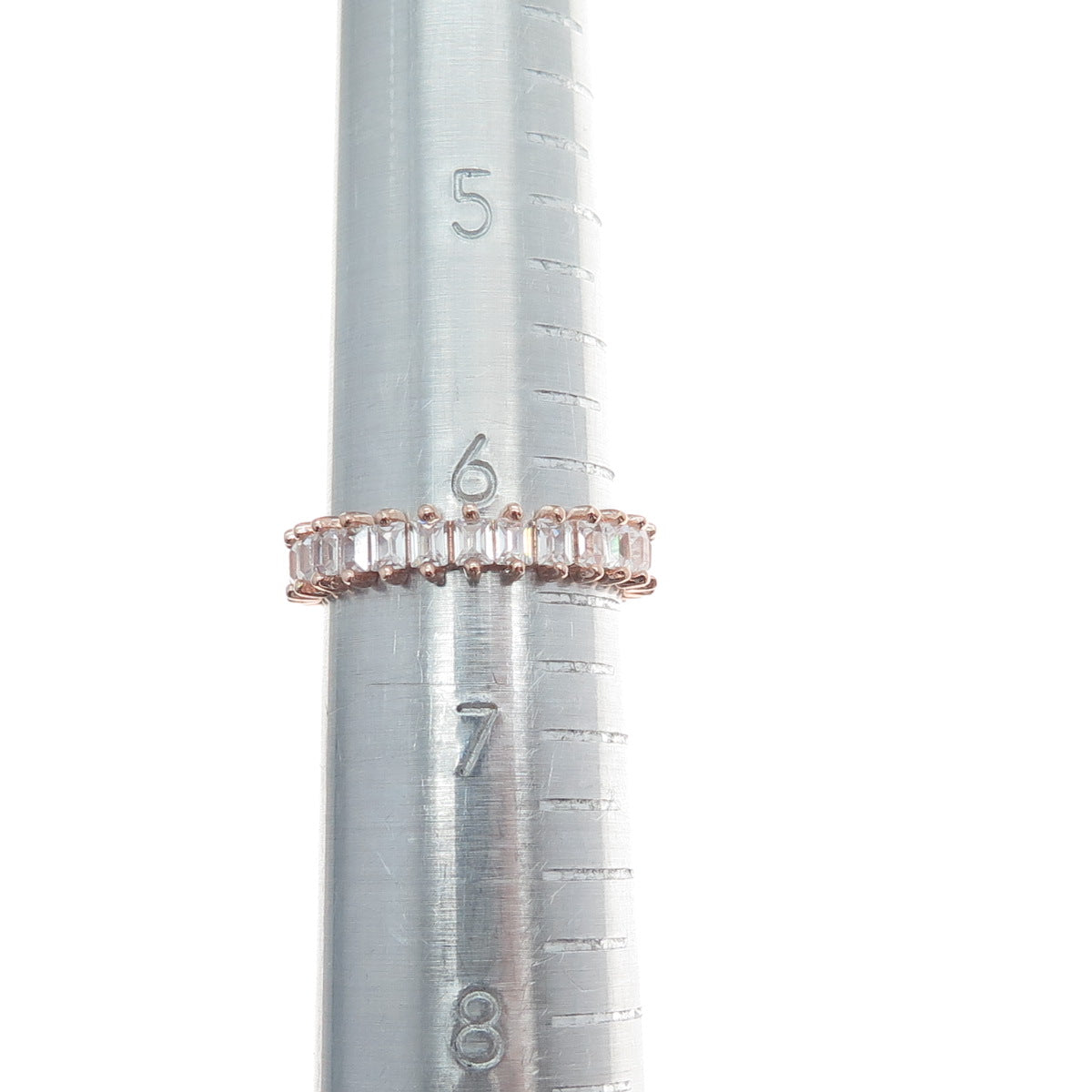 925 Sterling Silver Rose Gold Plated Emerald-Cut C Z Eternity Band Ring Size 6.5