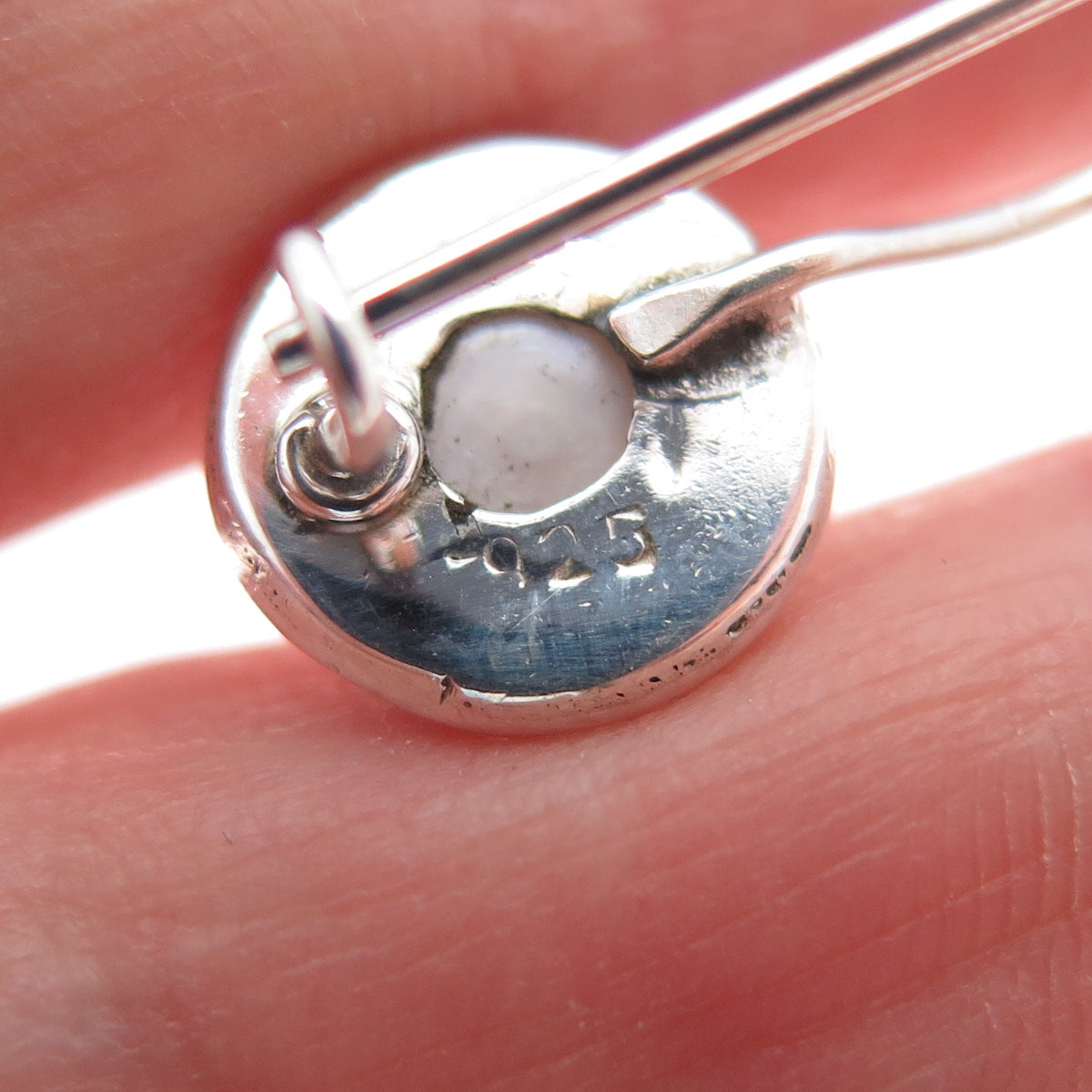 925 Sterling Silver Vintage Real Pearl Modernist Oxidized Drop Earrings