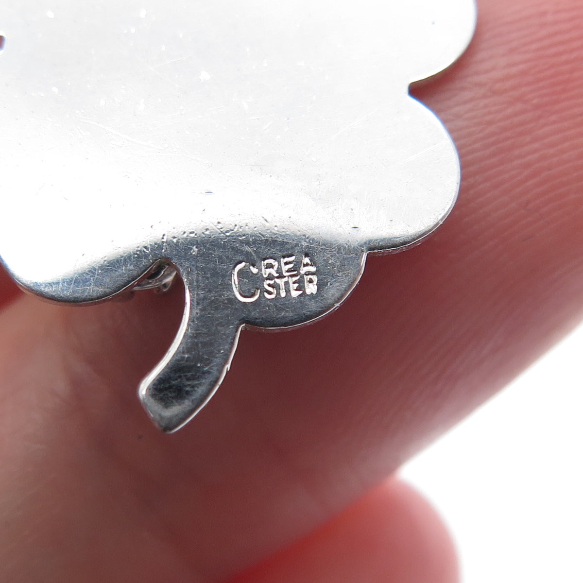 CREA 925 Sterling Silver Vintage Pink Rhinestone Barbados Clover Mini Pendant