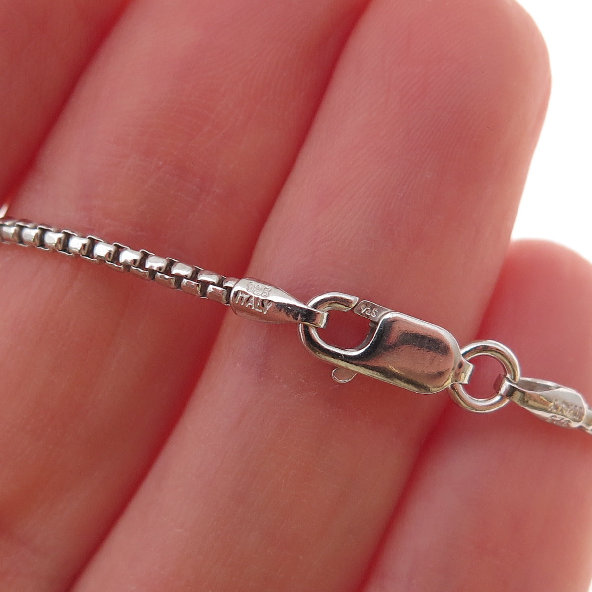 925 Sterling Silver Italy Round Box Chain Necklace 18"