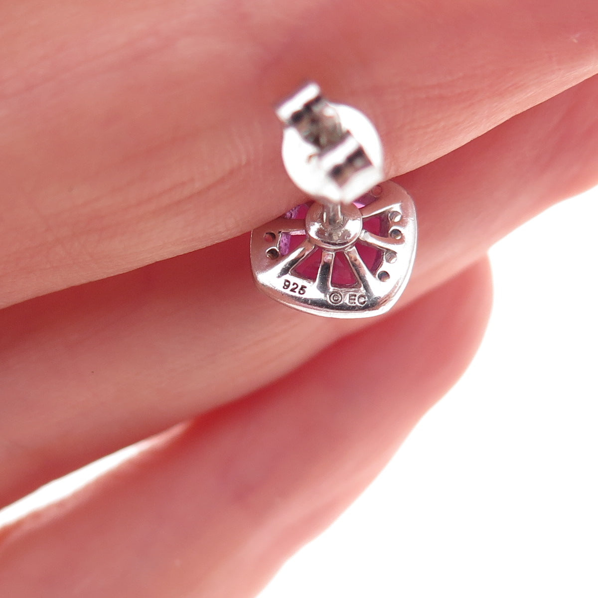 925 Sterling Silver Real Pink & White Topaz Stud Earrings