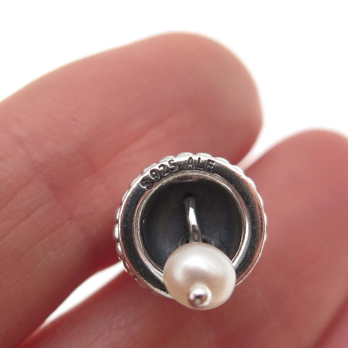 Pandora 925 Sterling Silver Real Pearl Wedding Bell Slide Bead Charm Pendant