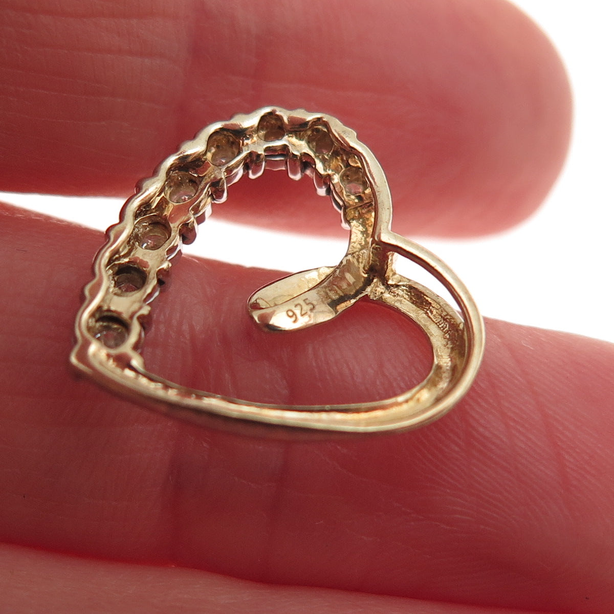925 Sterling Silver Gold Plated Real Diamond Heart Mini Slide Charm Pendant