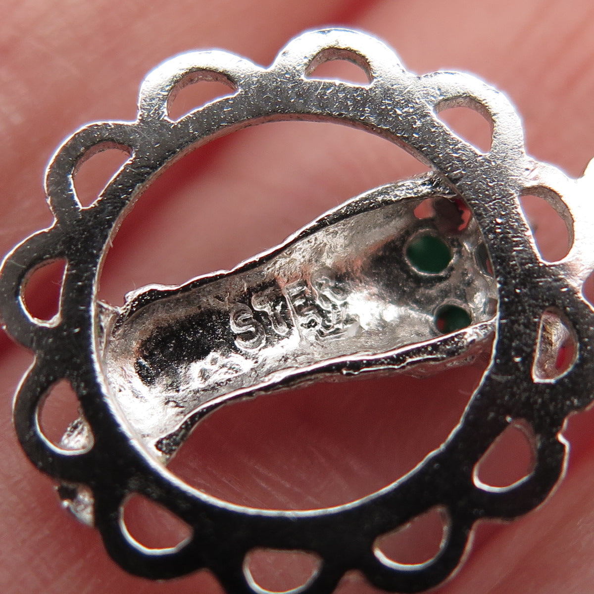 925 Sterling Silver Vintage Rhinestone Christmas Stocking Mini Charm Pendant