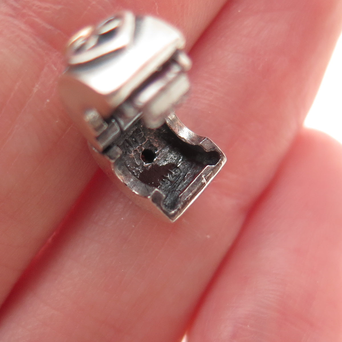 PANDORA 925 Sterling Silver Gold Real Diamond Double Heart Clip Bead Charm