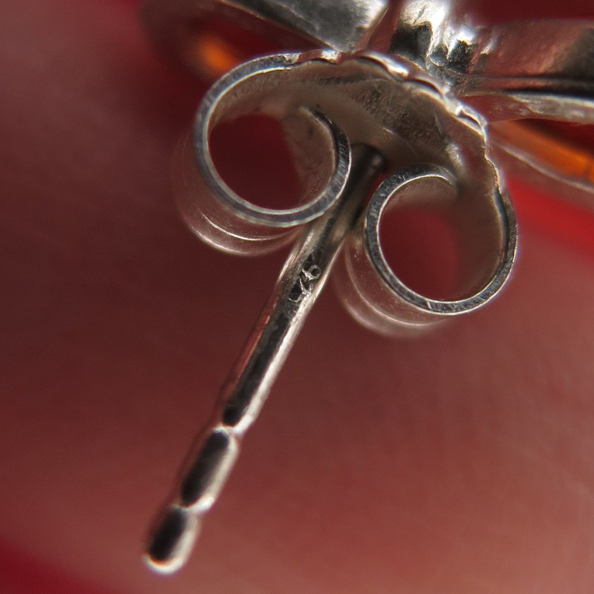 925 Sterling Silver Vintage Real Amber Modernist Bow Stud Earrings