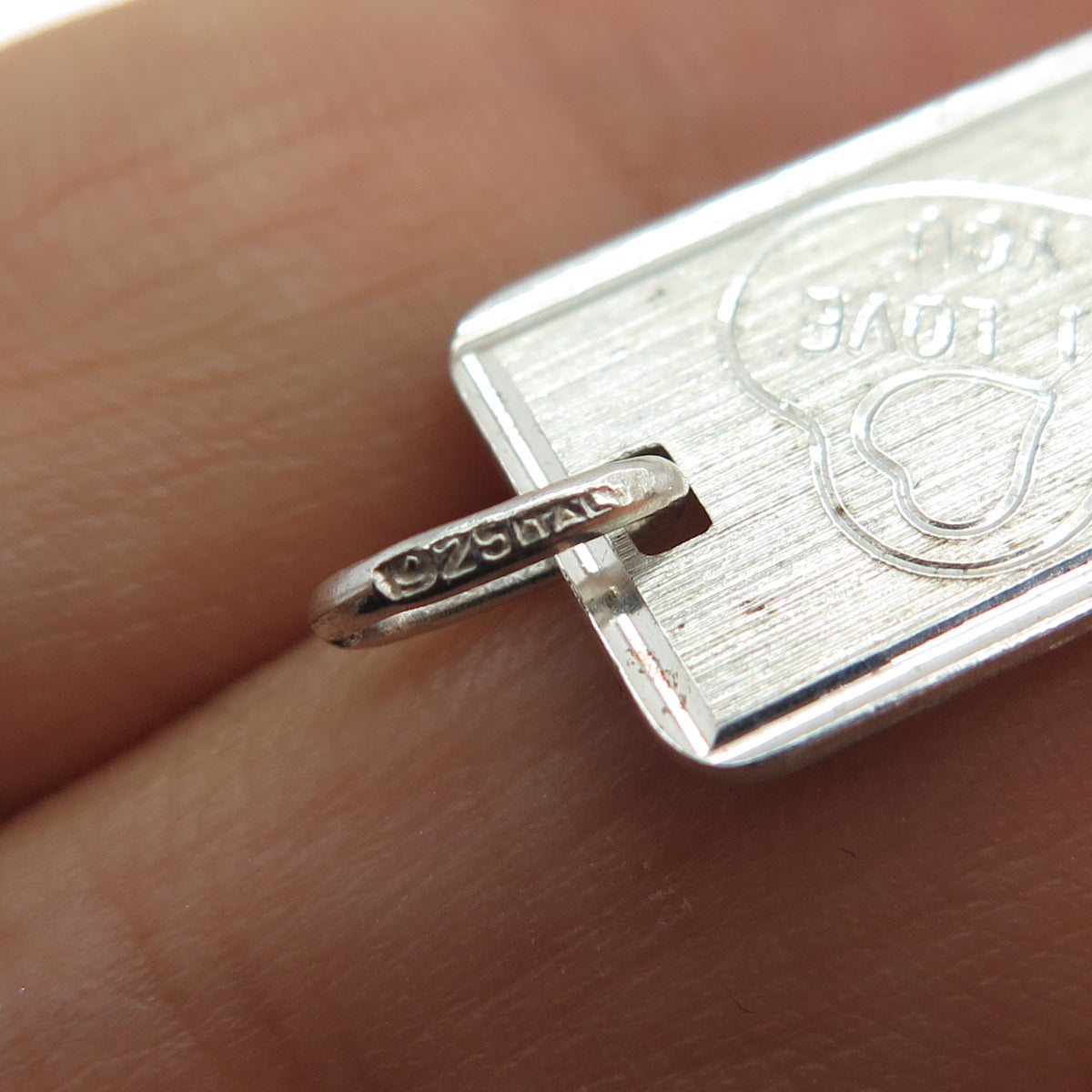 925 Sterling Silver Vintage Italy Engraved I Love You Tag Charm Pendant