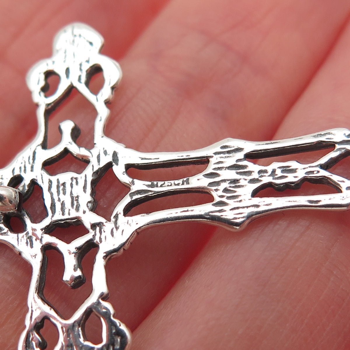925 Sterling Silver Vintage Fleur de Lis Cross Oxidized Slide Pendant