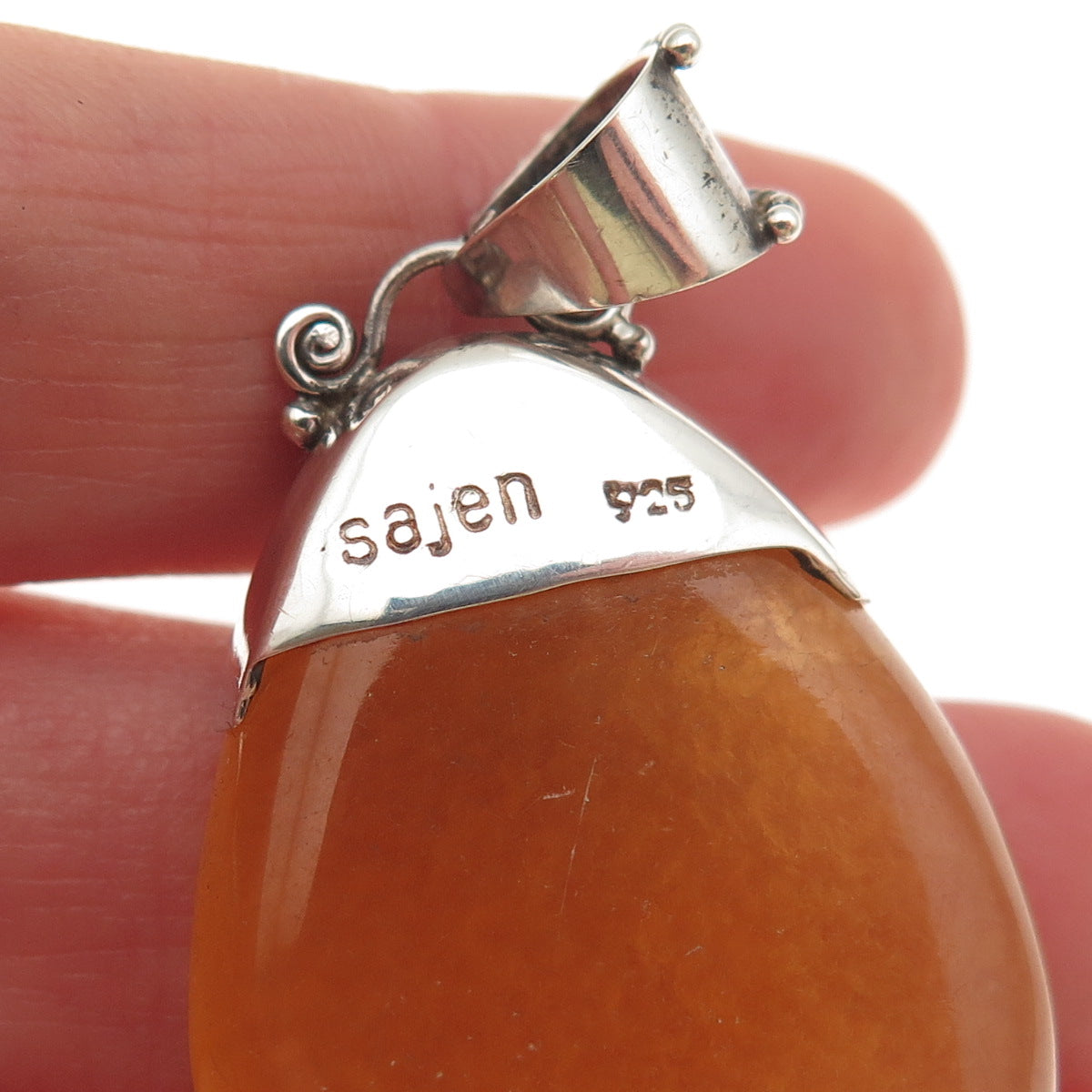 Sajen 925 Sterling Silver Vintage Real Calcite & Citrine Teardrop Pendant
