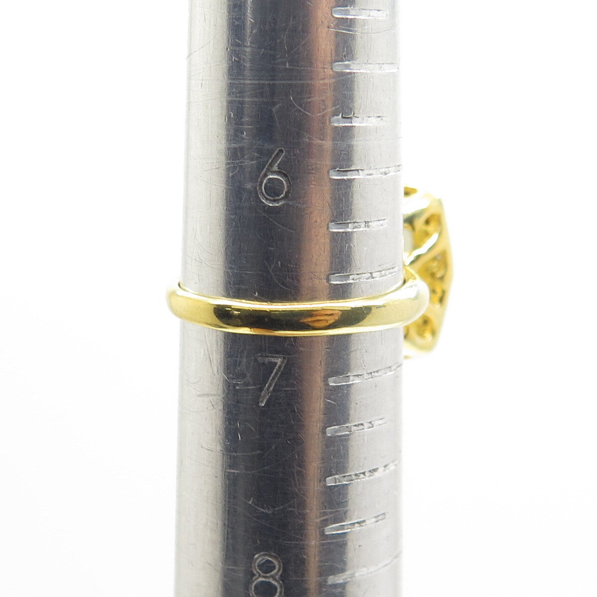 925 Sterling Silver Gold Plated Real Diamond & Green Amethyst Ring Size 6.75