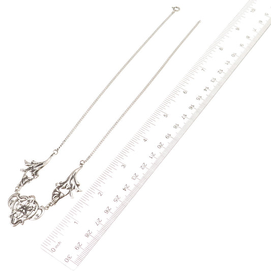 925 Sterling Silver Vintage Floral Cuban Chain Necklace 16" (missing lock loop)
