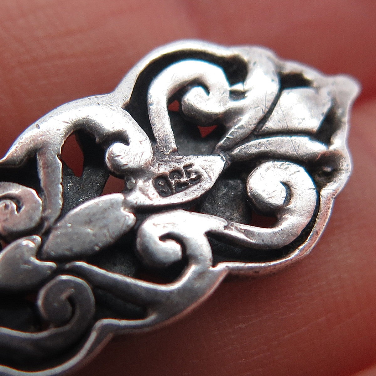 925 Sterling Silver Vintage Real Amethyst Floral Cross Oxidized Pendant
