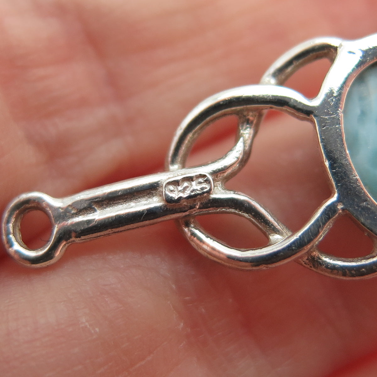925 Sterling Silver Vintage Real Larimar Modernist Love Knot Pendant