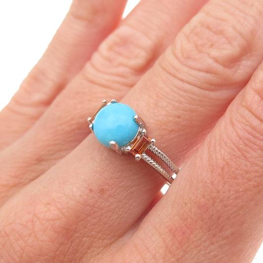 Chuck Clemency 925 Sterling Silver Real Turquoise & Citrine Ring Size 8
