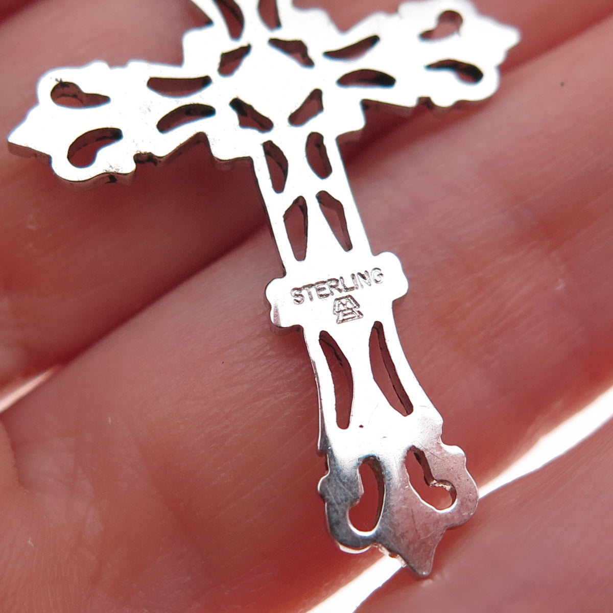 Marvel 925 Sterling Silver Vintage Fleur de Lis Floral Cross Charm Pendant