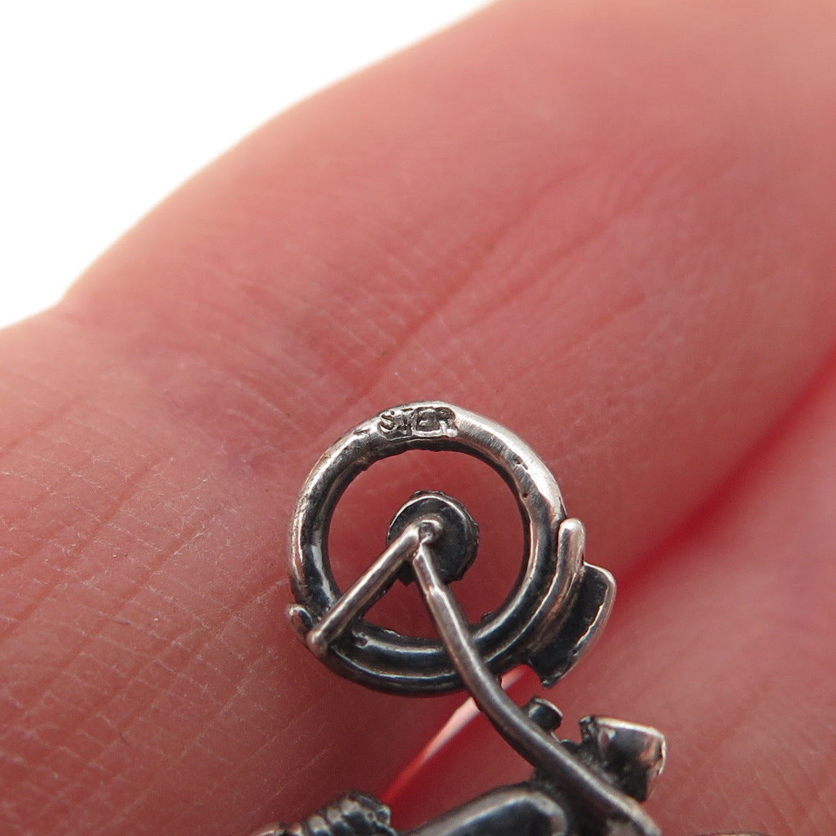 925 Sterling Silver Vintage Motorcycle Oxidized Mini Charm Pendant