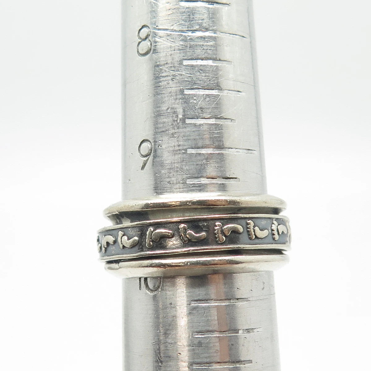 925 Sterling Silver Vintage Footprints Rotating Band Ring Size 10