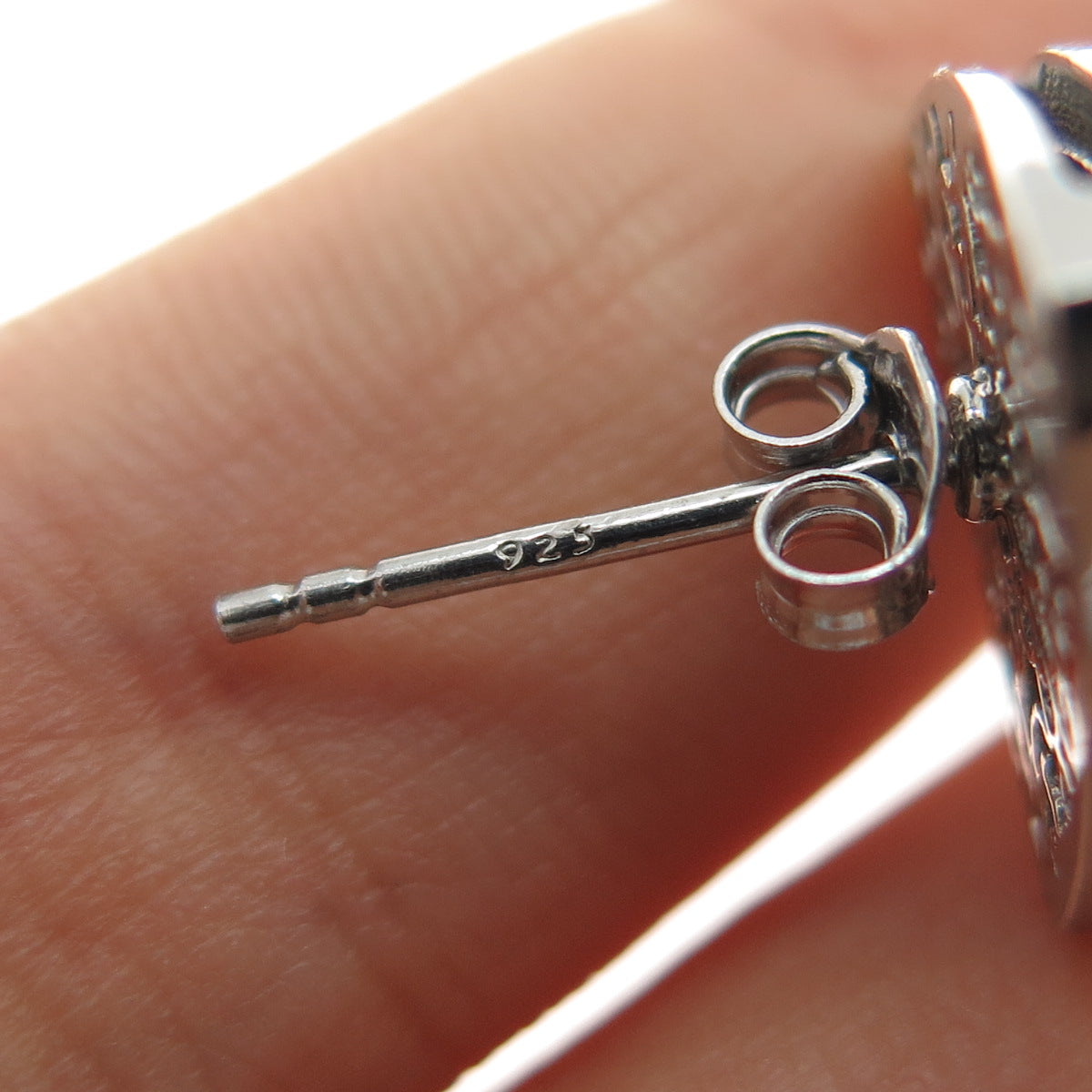 925 Sterling Silver Vintage Real Diamond Modernist Triangle Stud Earrings