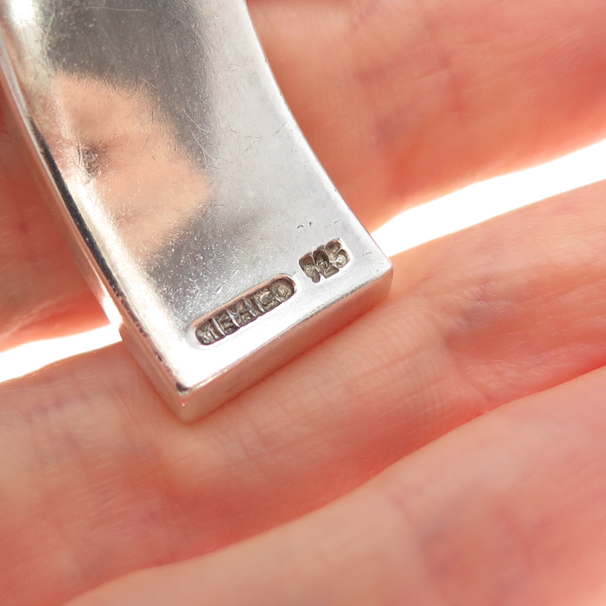 925 Sterling Vintage AC Mexico Real Turquoise Modernist Adjustable Bracelet 7"