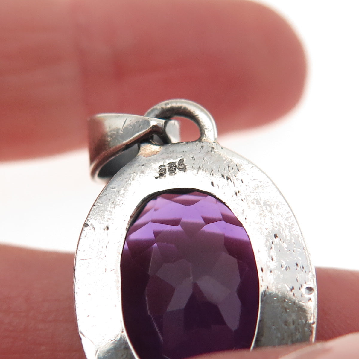925 Sterling Silver Vintage Real Oval-Cut Amethyst Charm Pendant