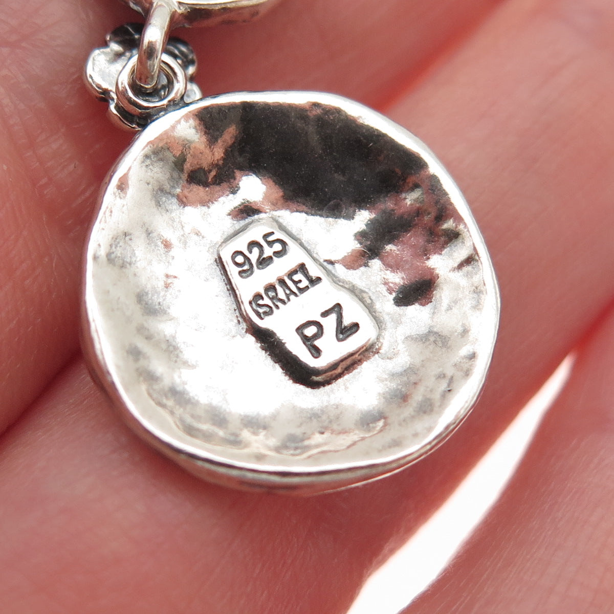 Or Paz PZ 925 Sterling Silver Vintage Israel Hammered Oxidized Dangle Earrings