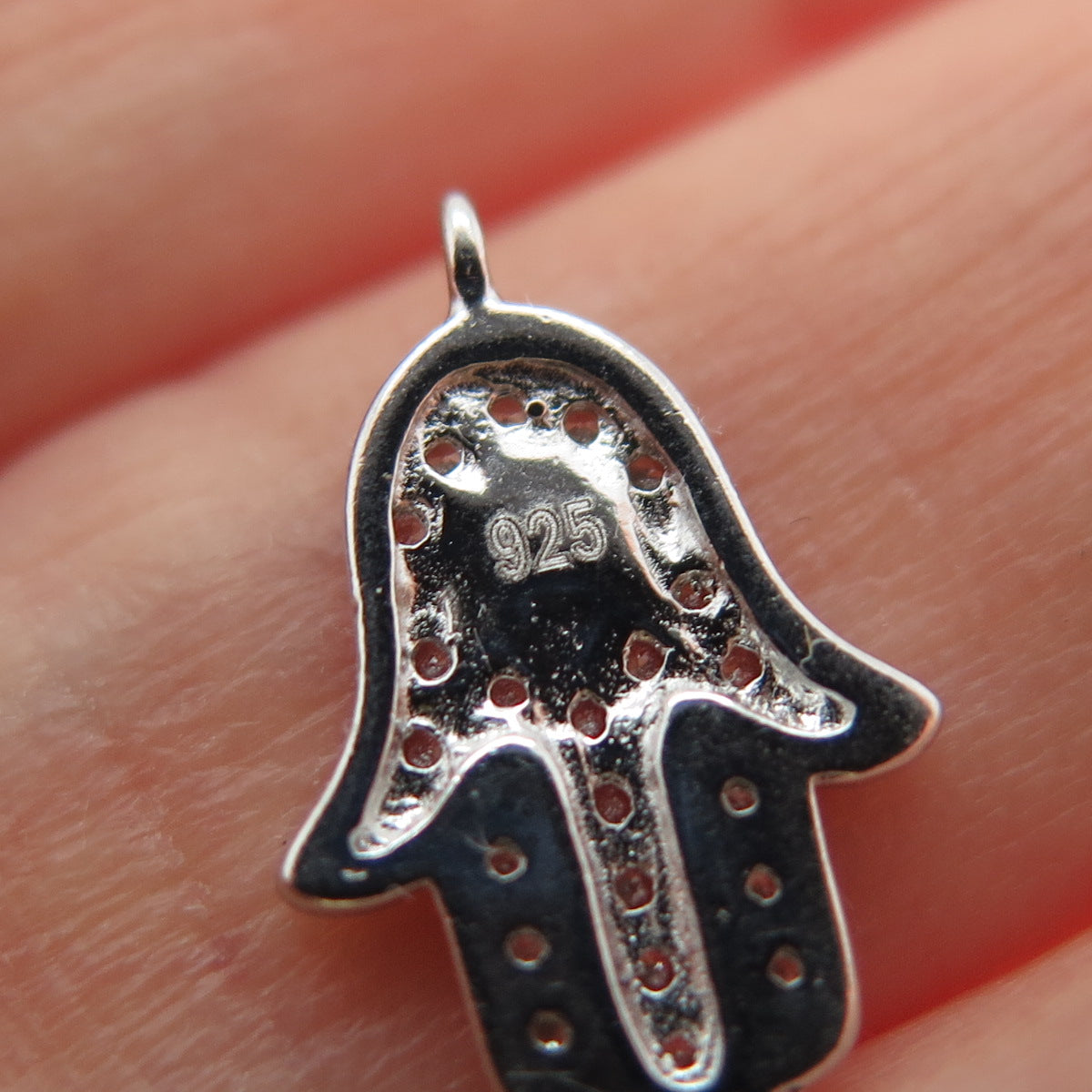 925 Sterling Silver Enamel Round-Cut C Z Hamsa Amulet Minimalist Charm Pendant