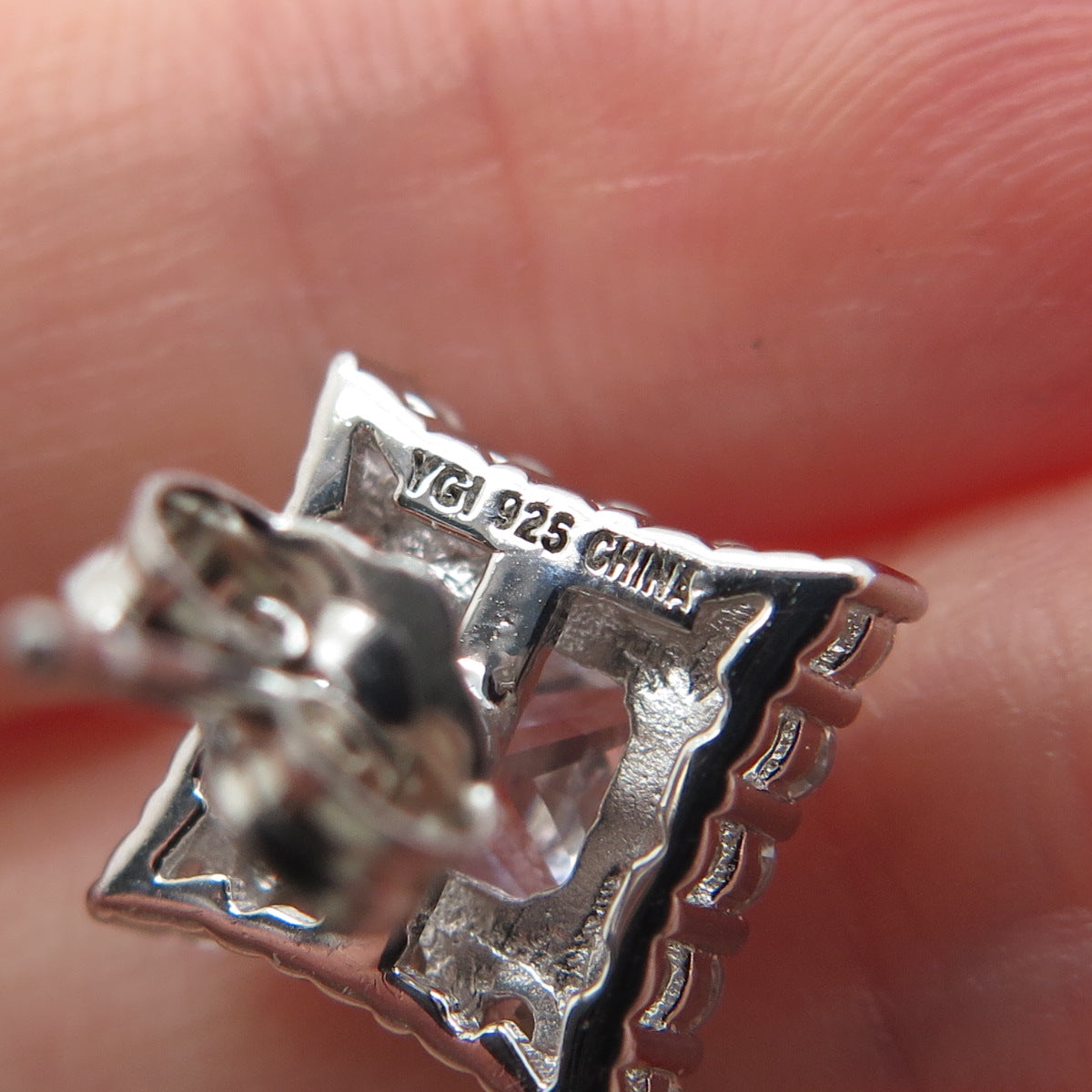 925 Sterling Silver Princess & Round-Cut C Z Sparkle Square Stud Earrings