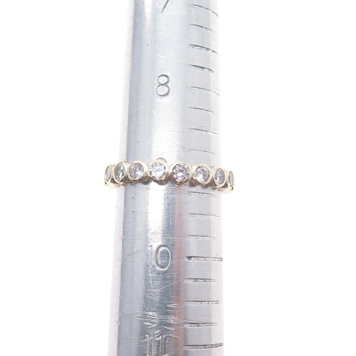925 Sterling Silver Gold Plated Round-Cut C Z Eternity Band Ring Size 9.25