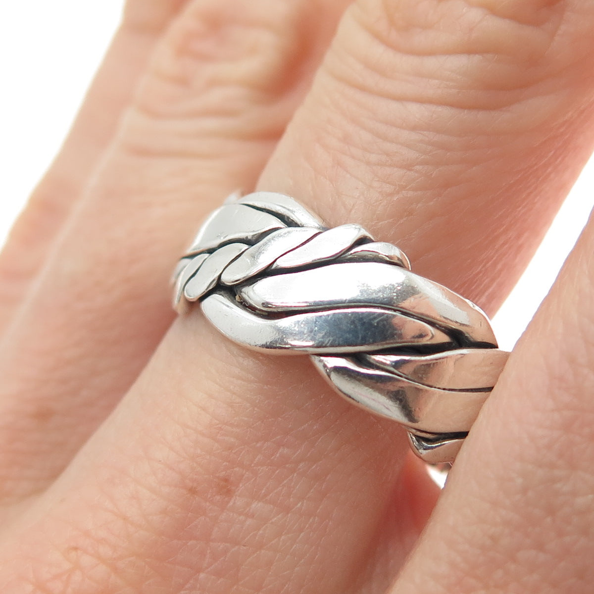 ART'S ELEGANCE 925 Sterling Silver Vintage Woven Oxidized Band Ring Size 12.75