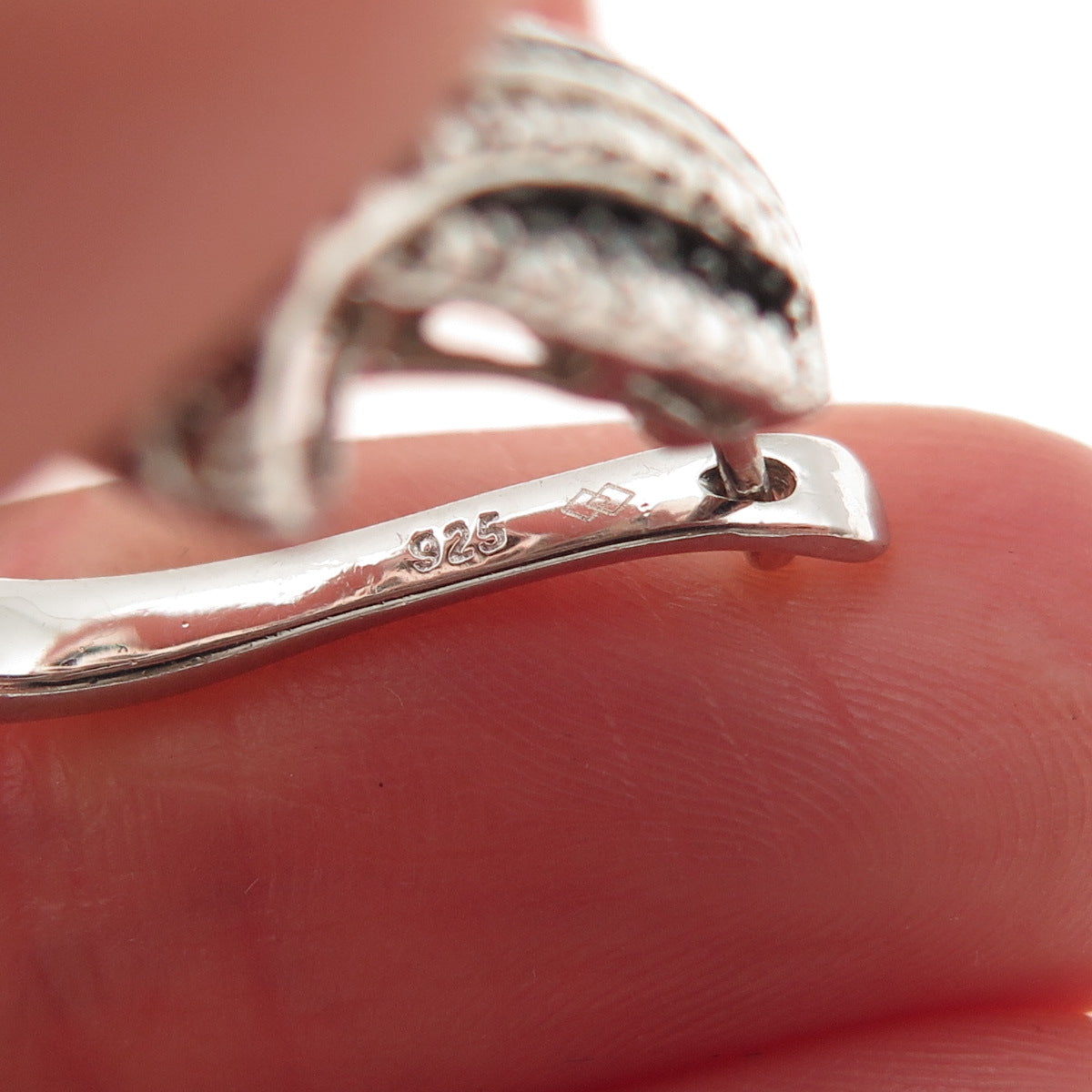 925 Sterling Silver Real Round-Cut Black & White Diamond Hoop Earrings