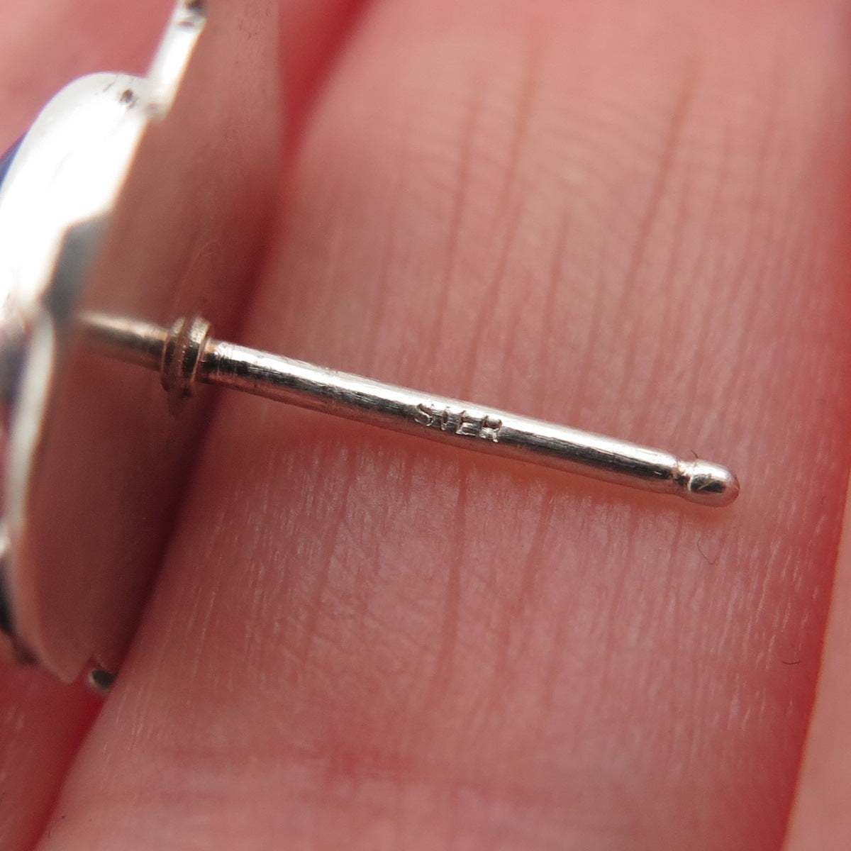 925 Sterling Silver Vintage Real Lapis Lazuli Modernist Stud Earrings